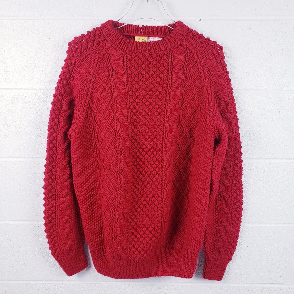 Vintage Tally-Ho Sweater Red Cable Knit Wool‎ Pullover Womens Size Medium